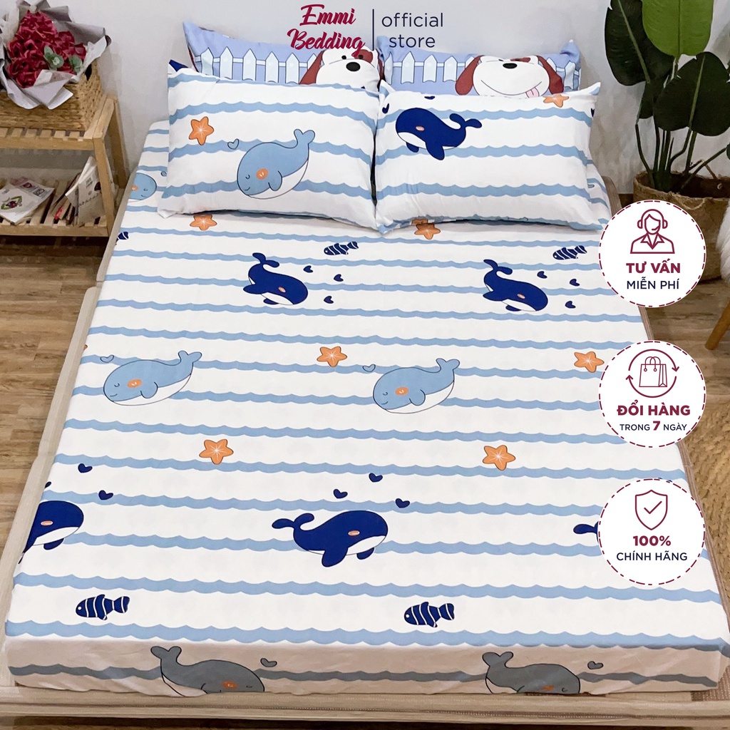 Bộ ga gối cotton poly mẫu cá heo Emmibedding Store