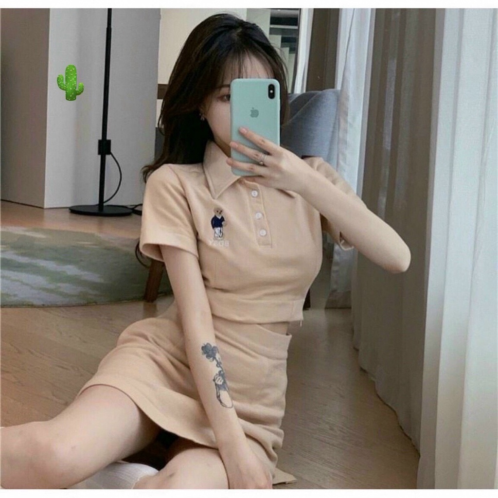 sét bộ cv polo thêu gấu ( cv có lót trong )