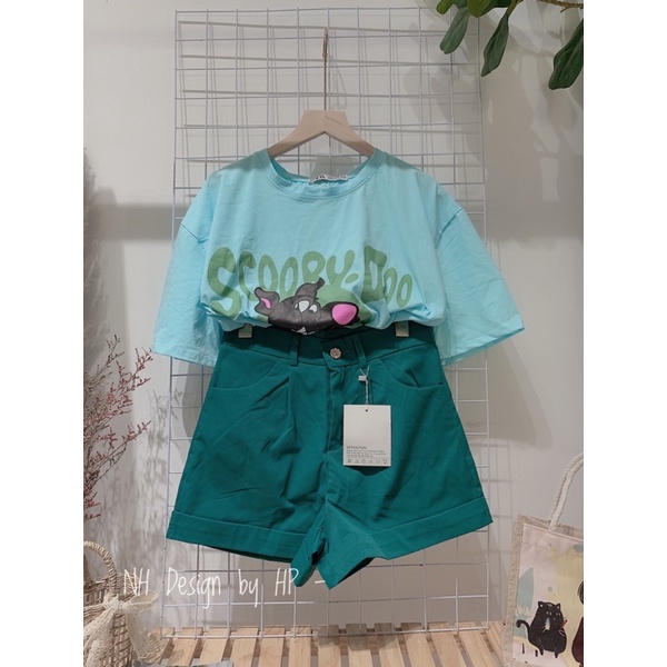 (Siêu Phẩm )SET ÁO PULL IN HÌNH MIX QUẦN SOOC KAKI XANH