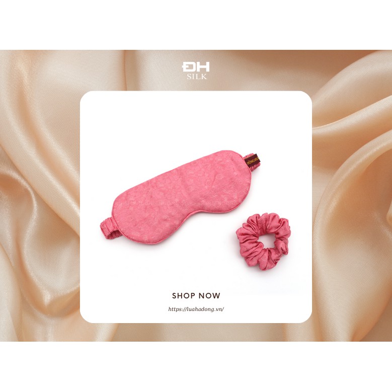 Combo miếng che mắt ngủ lụa TẶNG kèm buộc tóc lụa satin hoa văn Hà Đông mềm mại, ngăn ngừa lão hóa da, bảo vệ mắt (25 mà