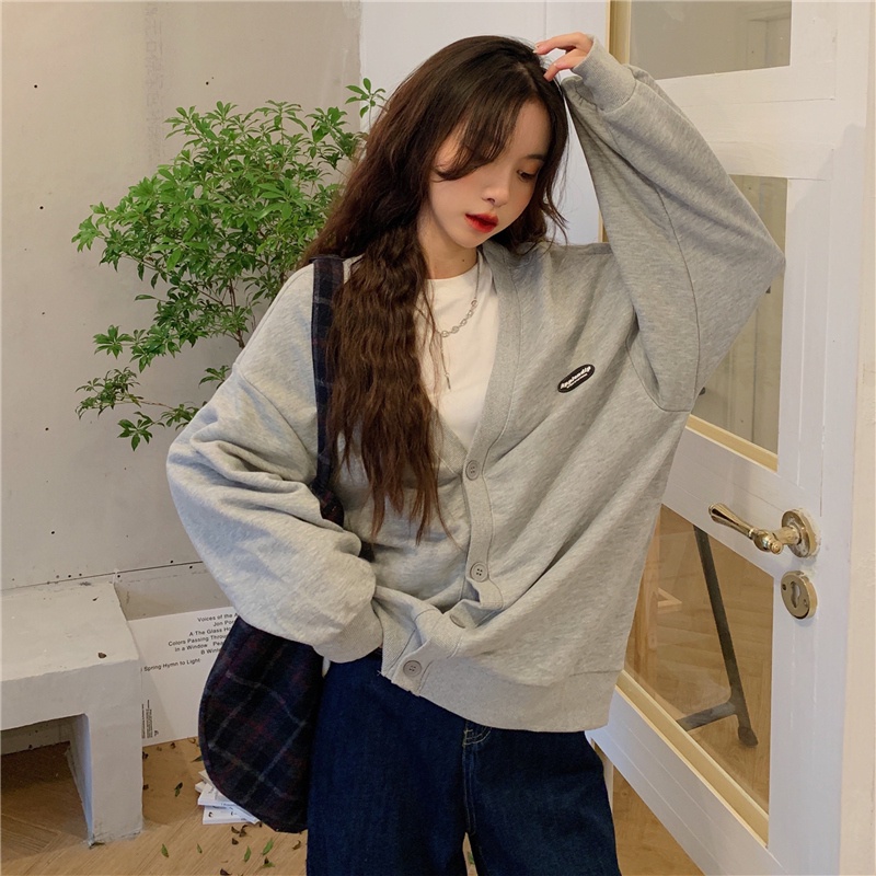 Áo khoác hoodie tay dài dáng rộng thời trang Hàn Quốc cho nữ