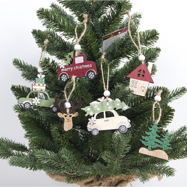 Christmas Wooden Car Deer Pendant Decorations Tree Home Party Ornaments Gift