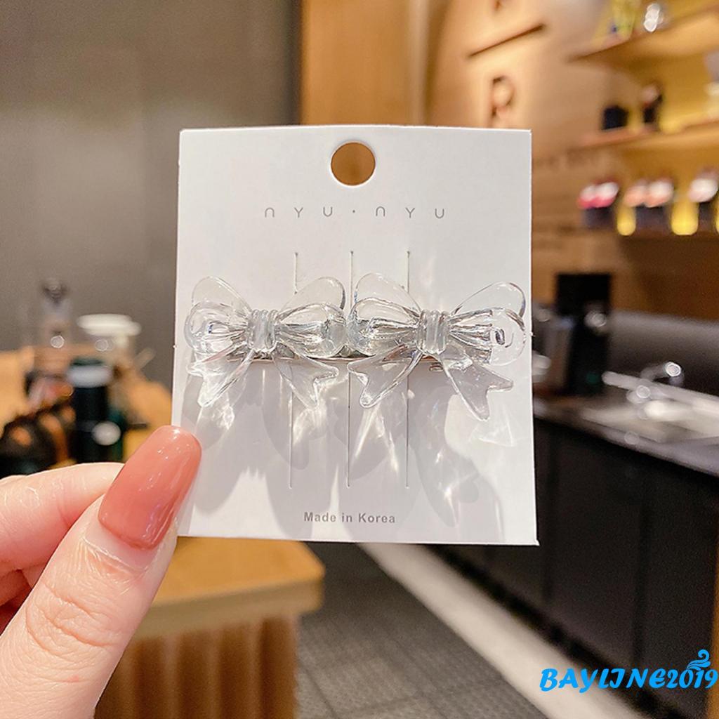 Set 1 hoặc 2 kẹp tóc hình nơ nhựa trong suốt dễ thương cho nữ