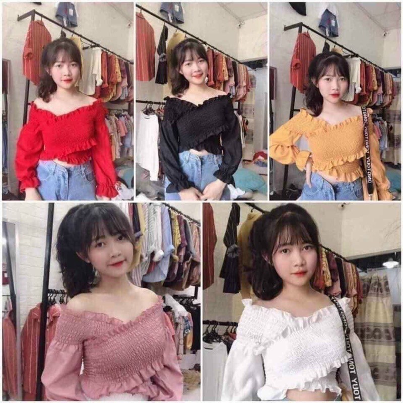 Áo voan bo nhúng vạt chéo croptop siêu đẹp HÌNH THẬT TRẢI SÀN SHOP TỰ CHỤP