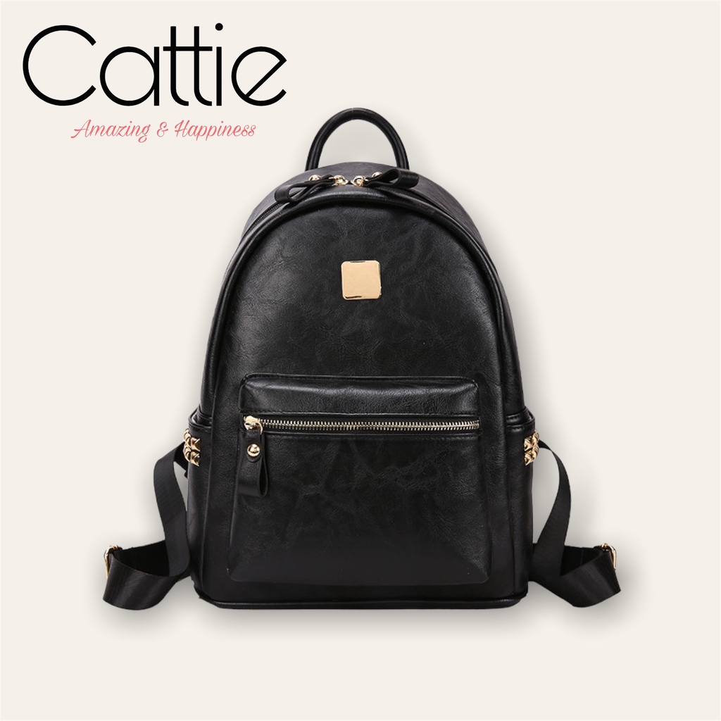 Balo nữ da PU trơn đen phong cách đơn giản CATTIE CLASSIC CB011
