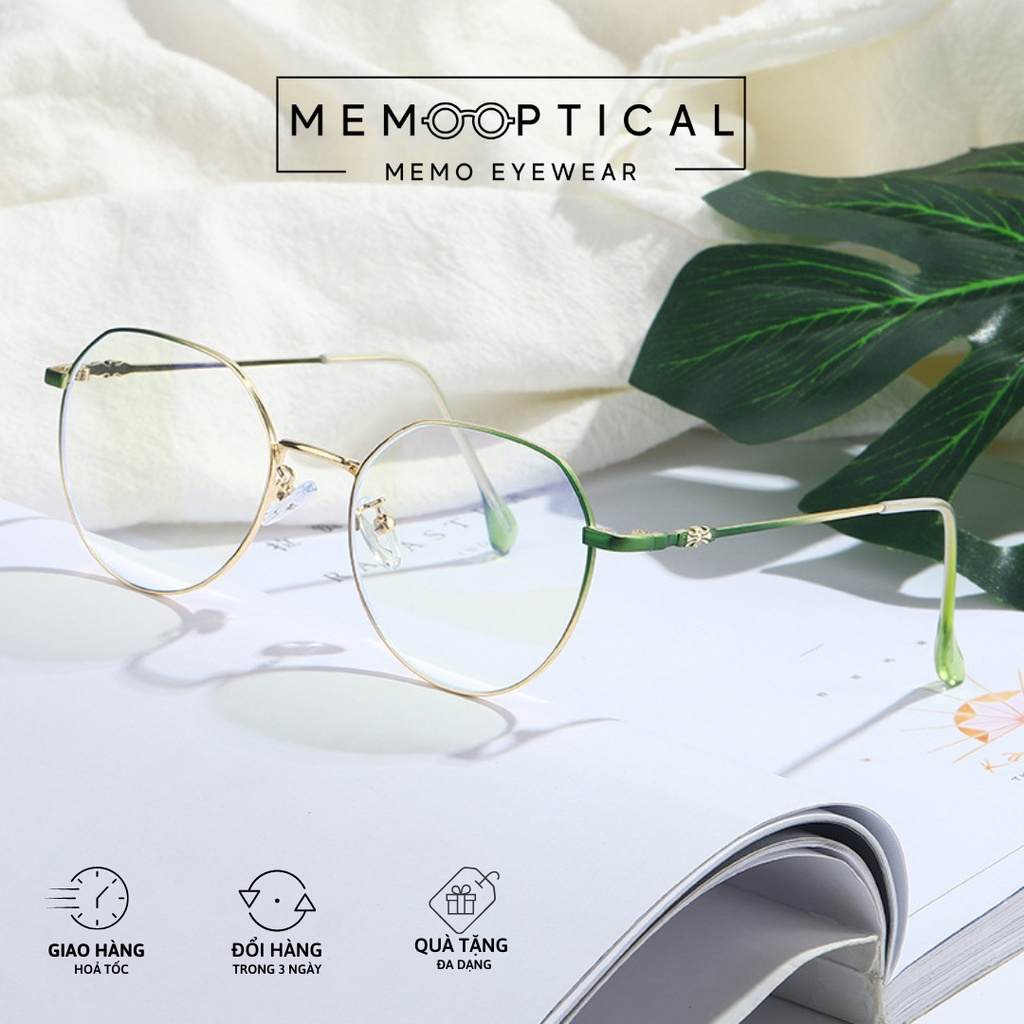 Gọng kính cận kim loại nữ Memo Optical thiết kế dáng tròn thanh mảnh màu sắc thời trang KL195