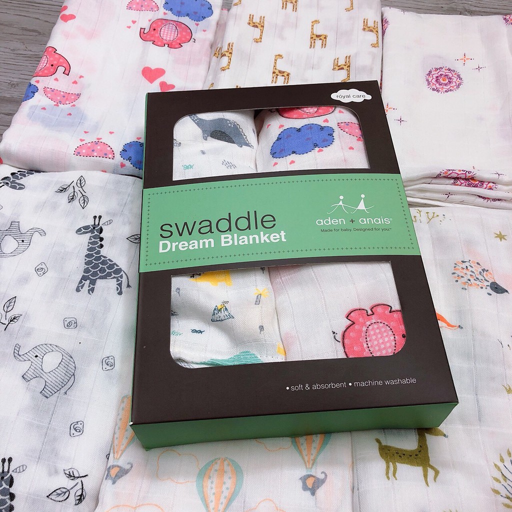 Hộp 2 khăn tắm 70% sợi tre Swaddle mẫu mới