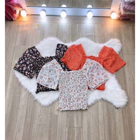 Áo voan nhún hoa mùa hè tay ngắn dễ thương TTSA0028