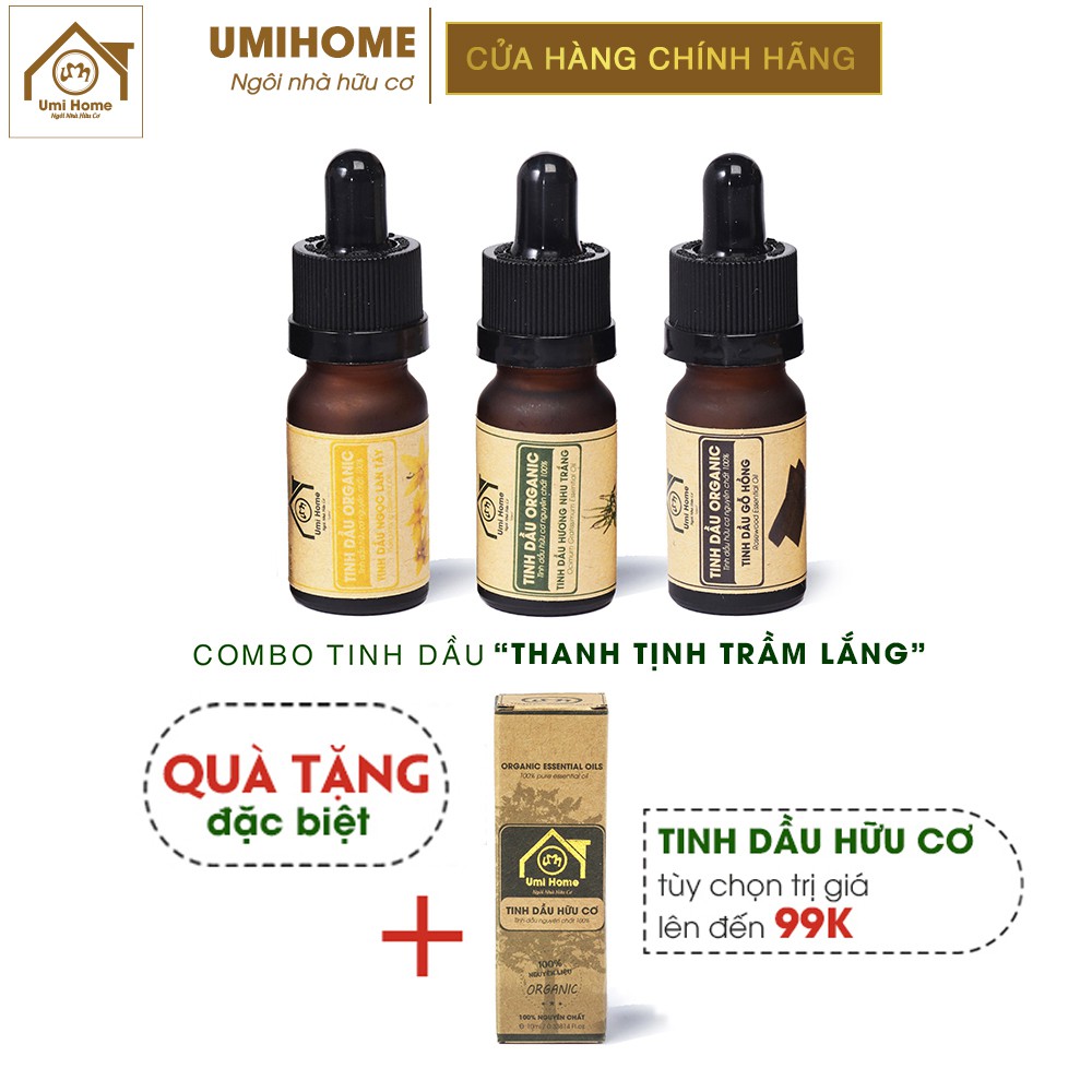 Combo 3 loại Tinh Dầu UMIHOME gồm Ngọc Lan Tây, Hương Nhu Trắng, Gỗ Hồng (10mlx3) hữu cơ nguyên chất