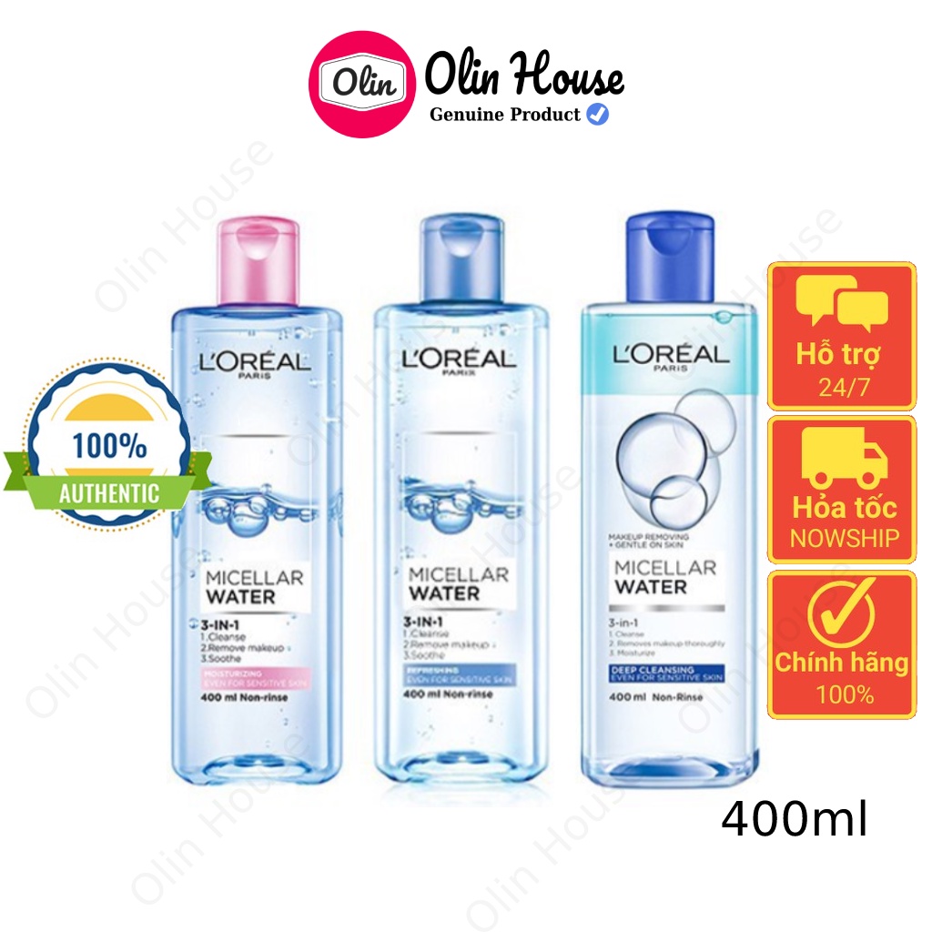 Nước tẩy trang Loreal Paris 3-in-1 Micellar Water 400ml - Olin House