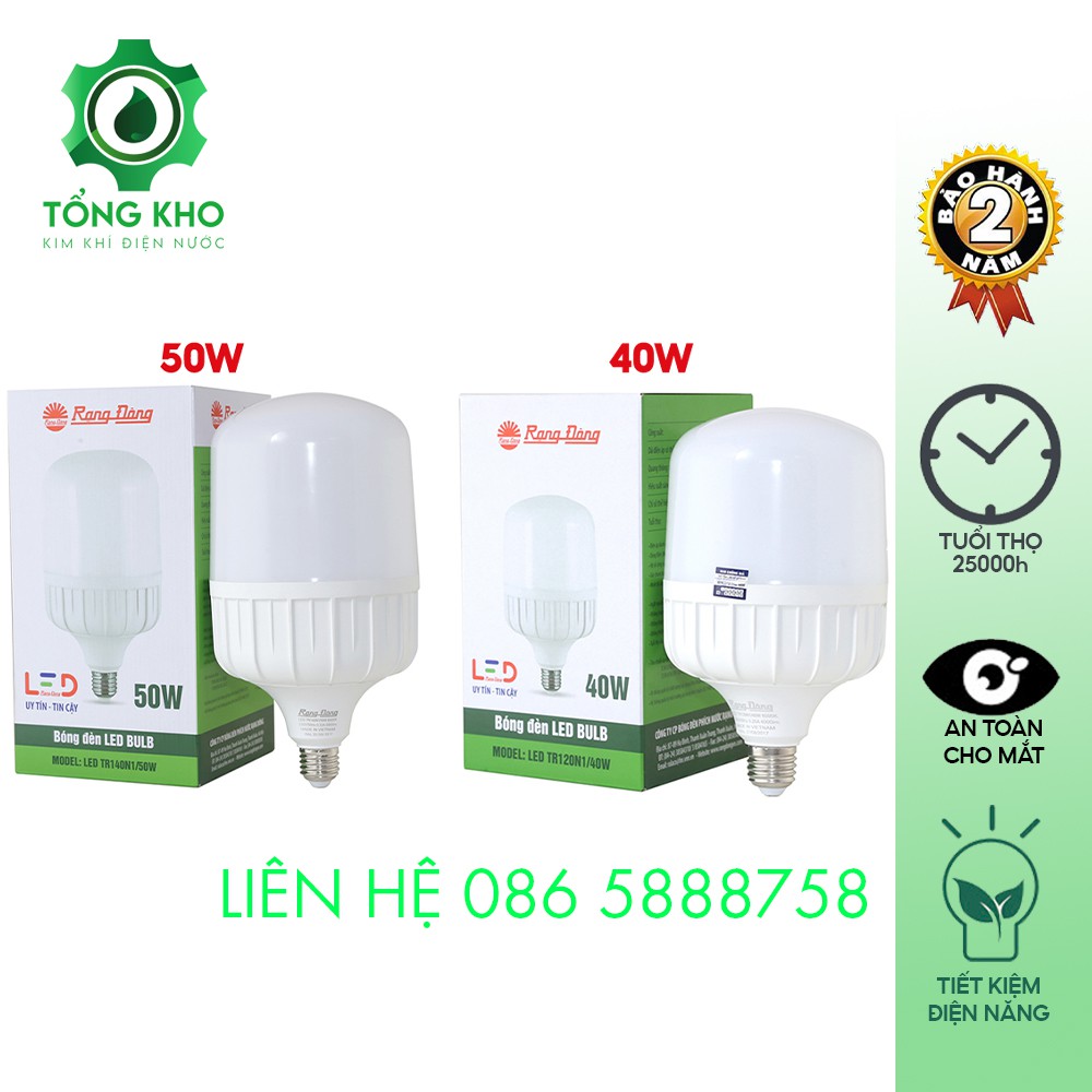 Bóng đèn LED Bulb trụ nhôm đúc Rạng Đông 50W, 40W - Tổng kho kim khí điện nước