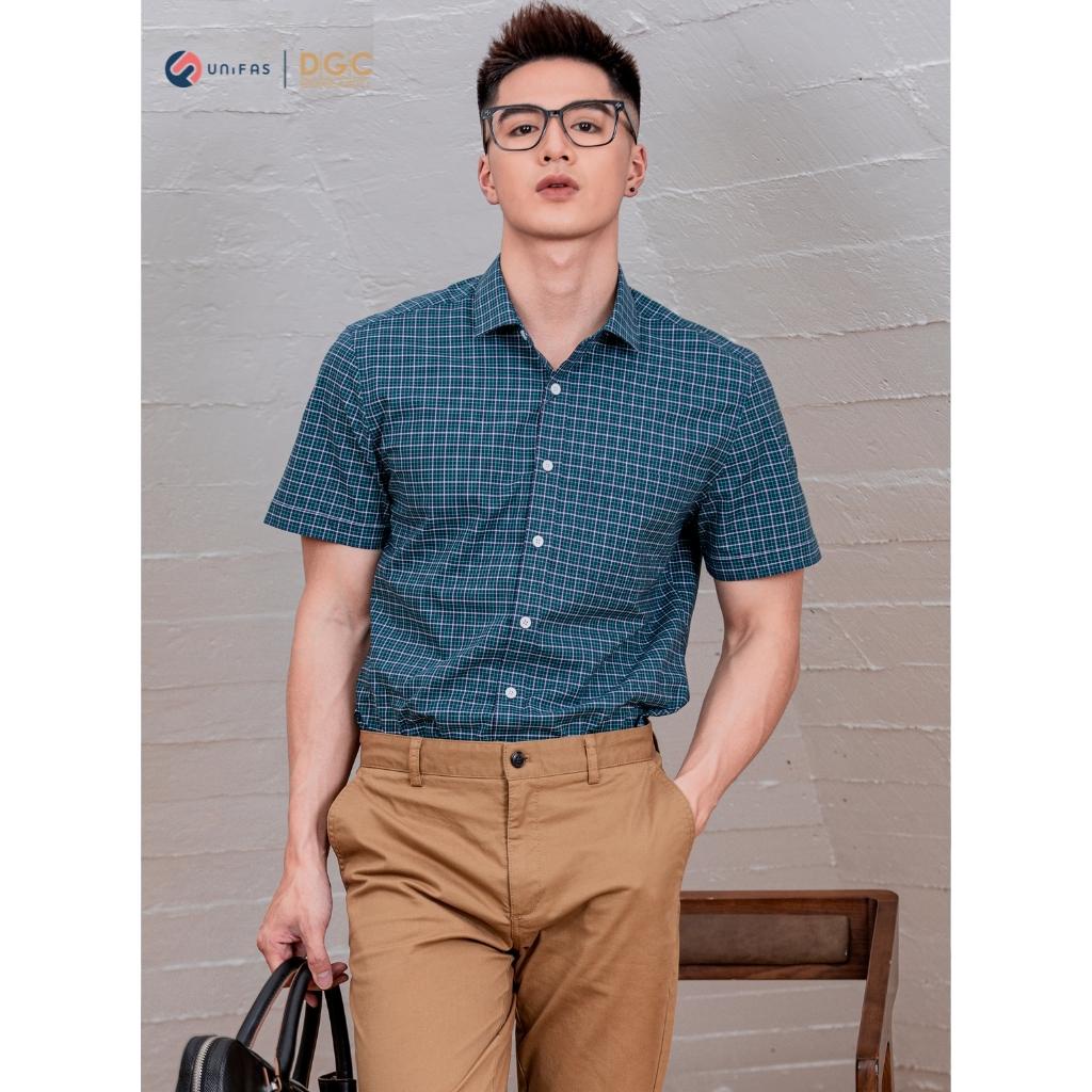 Áo sơ mi nam DGCs ngắn tay in họa tiết kẻ phong cách Hàn Quốc, chất vải cao cấp thoáng mát SASNBB06M