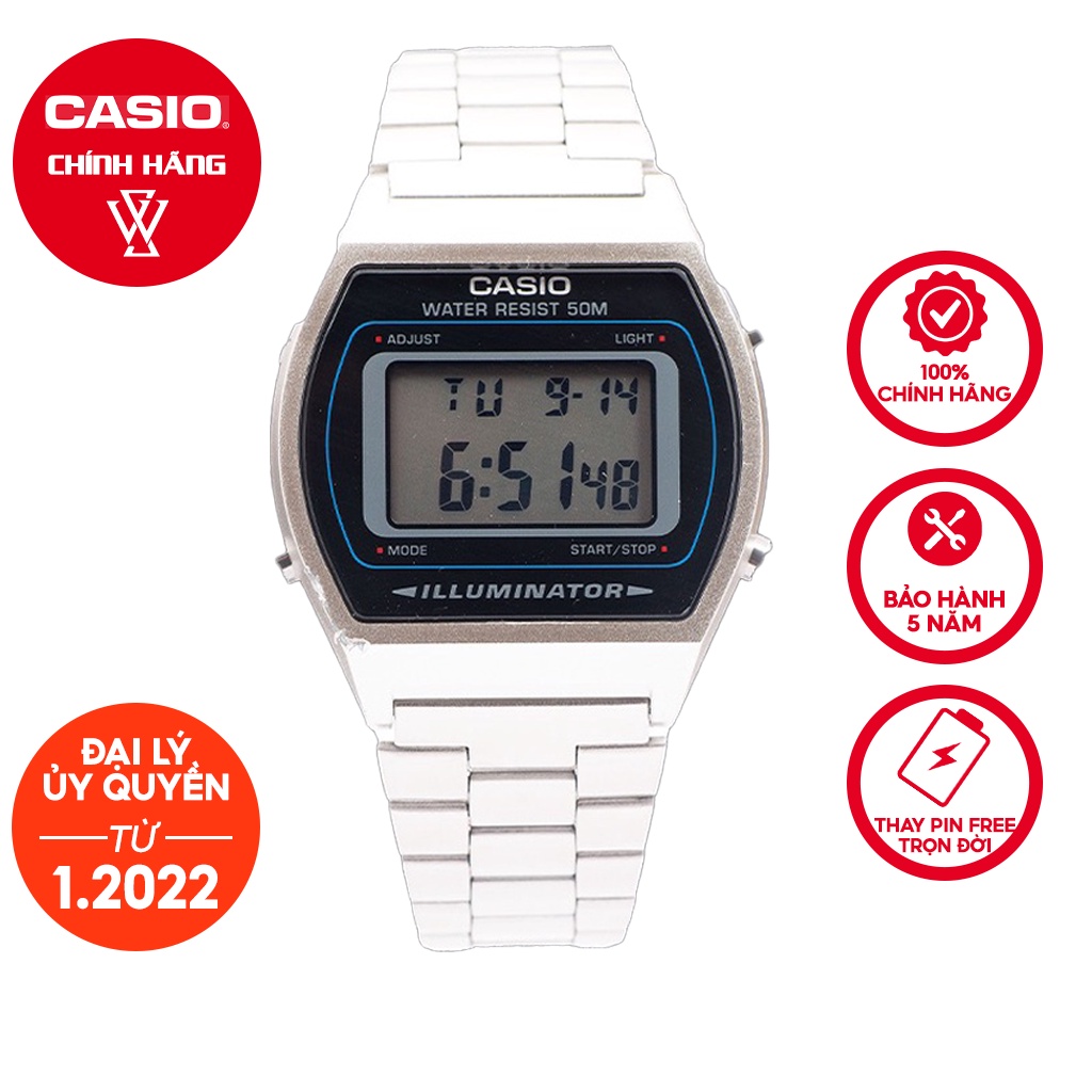 Đồng Hồ Điện Tử Nam Casio WATCHSTORE B640WD-1AVDF Thiết Kế Mặt Kính Vuông Nhựa 35mm, Dây Đeo Kim Loại Và Vỏ Nhựa Màu Bạc