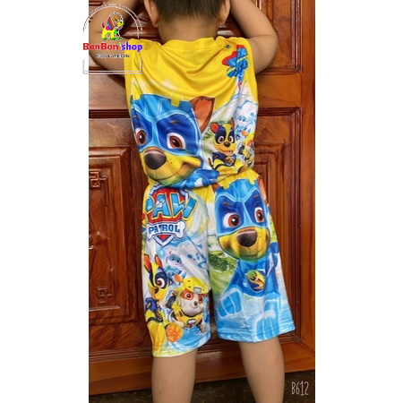 (C03_Kèm video) Đồ bé trai có hình Paw Patrol, bộ mặc nhà vải 3D thái mát lạnh cho bé từ 3 tuổi - 7 tuổi
