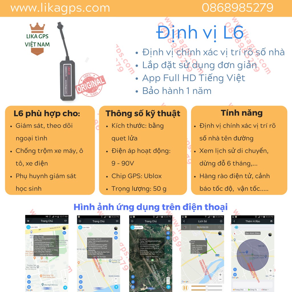 Định vị xe máy,oto LIKA L6, L8, L8+, L9 - Miễn phí phần mềm Tiếng Việt trọn đời - Bảo hành 1 năm - Giá đại lý
