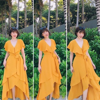 Maxi dạo phố đi biển xẻ 2 tầng boheme cực xinh, váy maxi xẻ tà giá rẻ