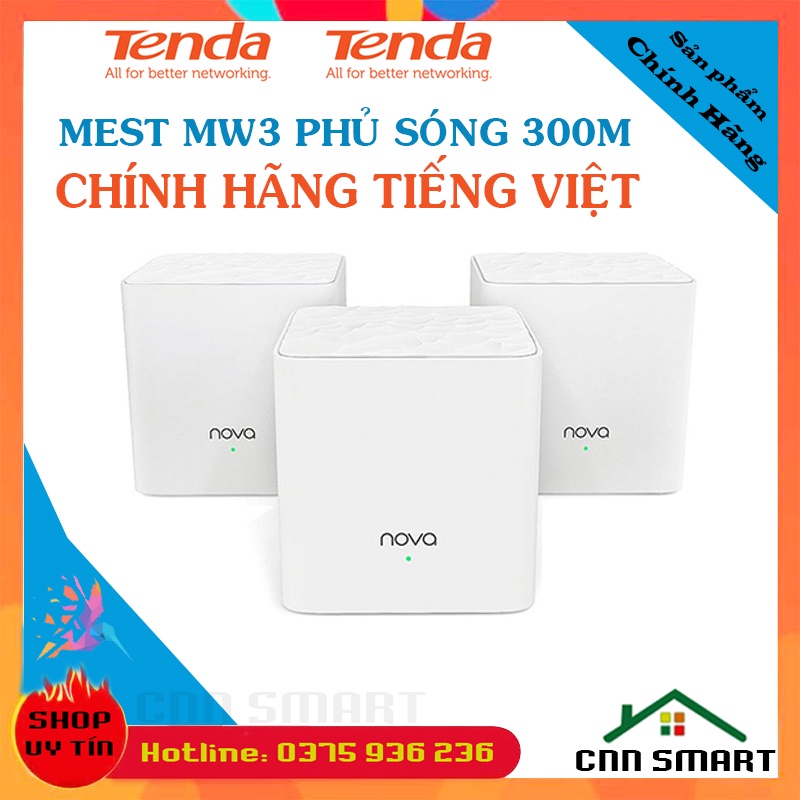 Bộ Phát Wifi Mesh TENDA NOVA MW3 Ghép Nối Phủ Sóng Rộng 300 Mét vuông - Hàng chính hãng BH 36 Tháng Tiếng Việt