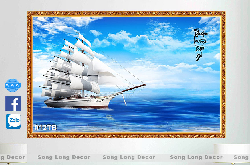 Tranh Dán Tường Thuận Buồm Xuôi Gió- SL12TB- Tranh 3d Phong Thủy - Song Long Decor