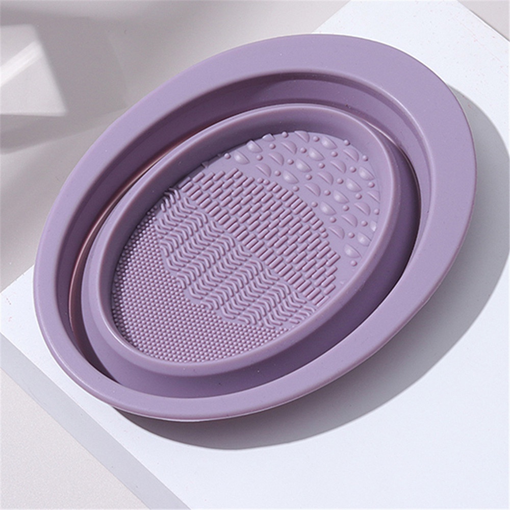 Cod Qipin Đệm Tẩy Rửa Cọ Trang Điểm Dạng Gel Màu Tím Có Thể Gập Lại