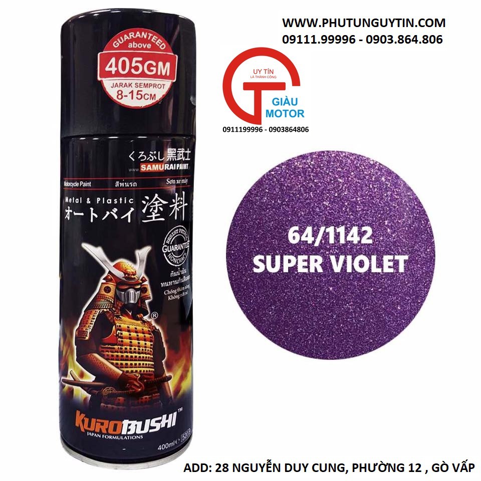 1142 _ Chai sơn xịt sơn xe máy Samurai 1142 màu tím đậm _SUPER VIOLET, màu siêu bền đẹp, giá rẻ, shop uy tín