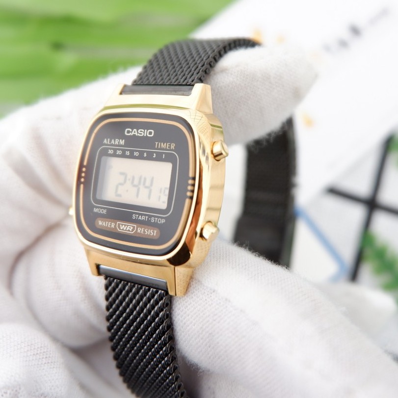 Đồng Hồ Nữ Casio LA670WEMB-1 🔥 𝓢𝓲ê𝓾 𝓗𝓸𝓽 🔥 Cam Kết Hàng Chính Hãng 🔥 Điện Tử - Dây Đeo Kim Loại Dạng Lưới Màu Đen