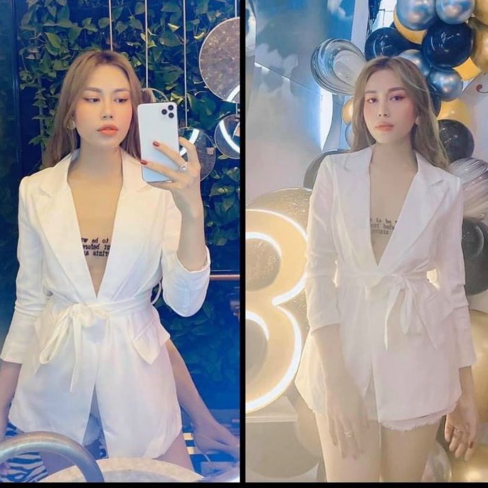 Áo khoác vest dáng dài  dây cột eo cao cấp xịn xò