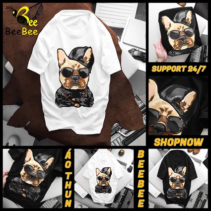 Áo thun in hình BEEBEE DOGS PITBULL đeo kính-DPB001 100% COTTON