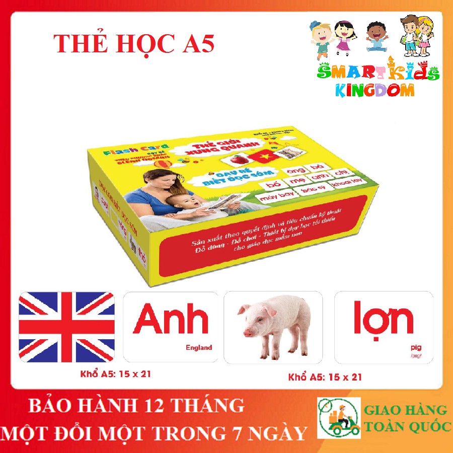 Bộ thẻ học Glenn Doman Kt TO A5 - 15x21cm dạy bé nhận biết về Thế giới xung quanh, kết hợp dạy Từ vựng.