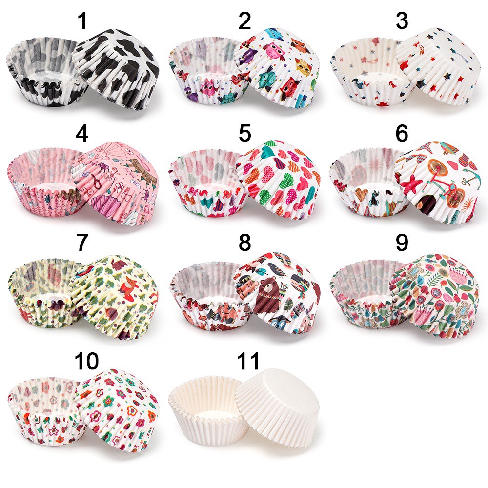 Set 100 Cốc Giấy Làm Bánh Cupcake Hình Động Vật DIY Chống Dầu