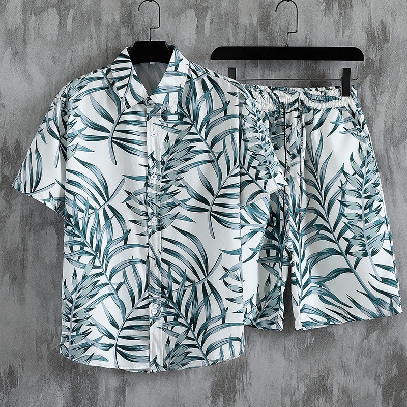 New Popular INS Beach Shirt Suits, Short Sleeve Shirts &amp; Drawstring Shorts, Hawaiian Flower Pattern Mens Clothing, Casual Tops for Men and Women for Travel and Vacation.