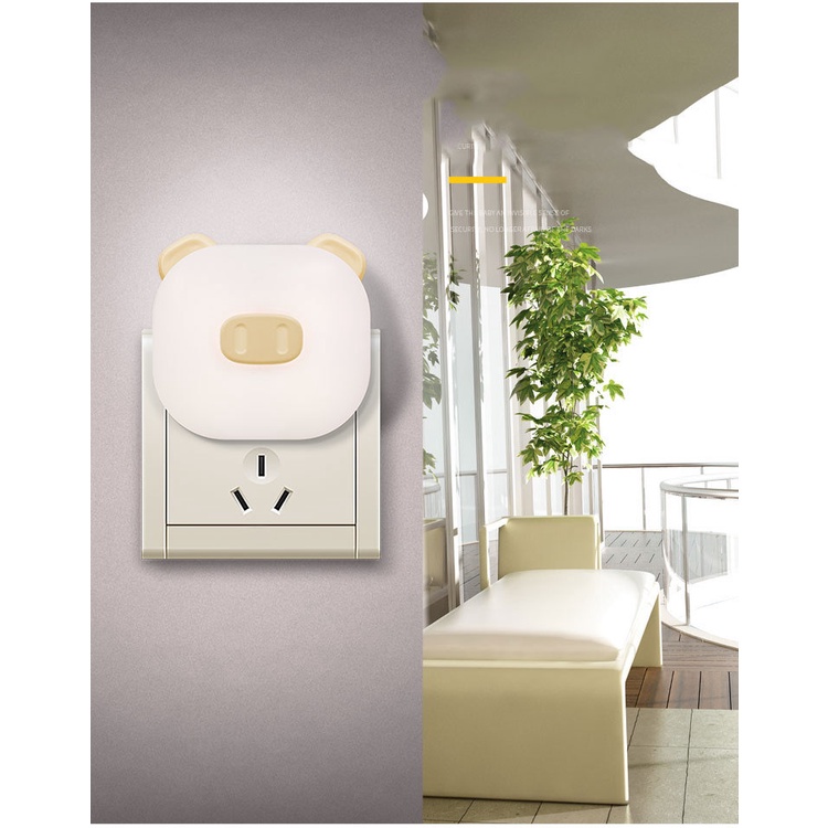Đèn Ngủ Led Cảm Biến Ánh Sáng Tự Động Tắt Mở Hình Chú Heo Ngộ Nghĩnh