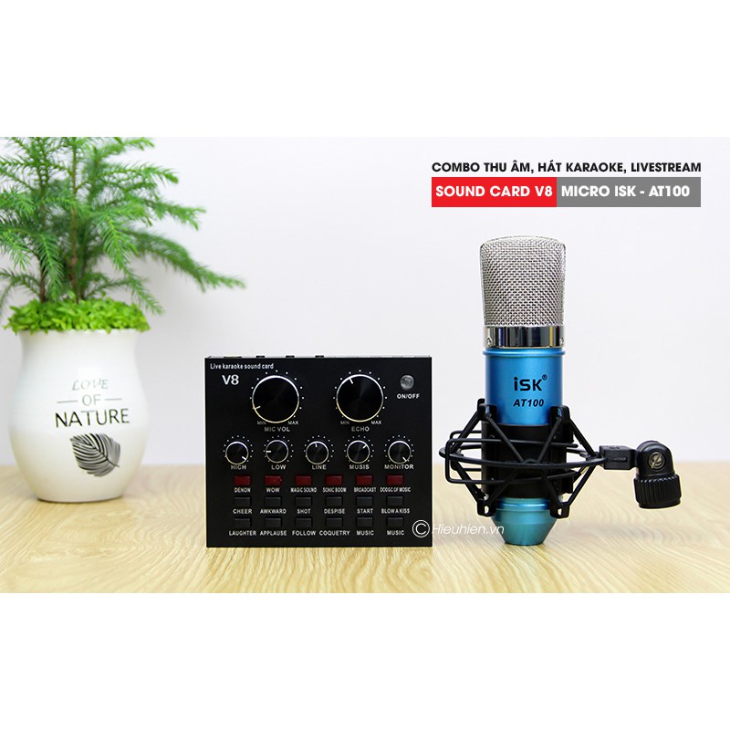 [FREESHIP 99K]_COMBO MICRO ISK AT100 + SOUND CARD V8 - THU ÂM HÁT LIVE STREAM, KARAOKE GIÁ RẺ