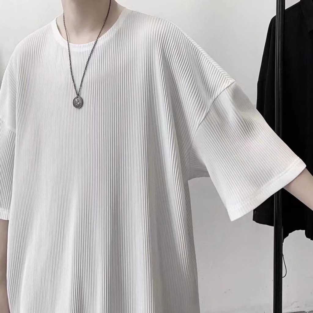 Áo Thun Tay Ngắn Dáng Rộng Màu Trơn Kẻ Sọc Thời Trang Hàn Quốc Cho Namáo simple unisex thun cổ tròn