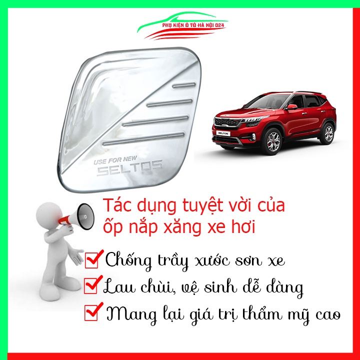 Ốp nắp xăng Seltos 2020-2023 mạ crom bảo vệ chống trầy trang trí ô tô