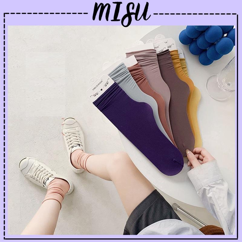 Tất Nhún Gân Tăm Cổ Cao Chất Thun Mỏng Mịn, Vớ Nam Nữ Unisex Kiểu Vintage Hàn Quốc - Misu Shop