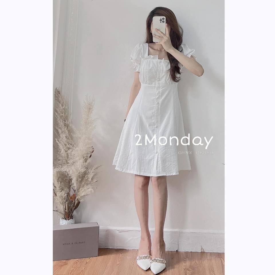 [Ảnh thật/Video] Váy thô đũi cúc bọc ngực xếp li xinh xắn/Đầm cúc bọc thô đũi