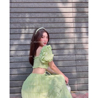 Đầm maxi cutout lưng viền bèo