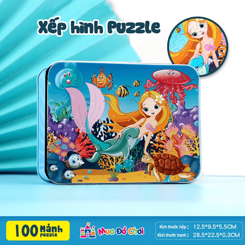 Bộ đồ chơi tranh 100 mảnh ghép Tranh gỗ puzzle Hộp sắt cho bé