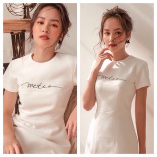 Đầm nữ dự tiệc trắng thêu chữ Me Too sang chảnh chất cotton xốp mịn - cece house