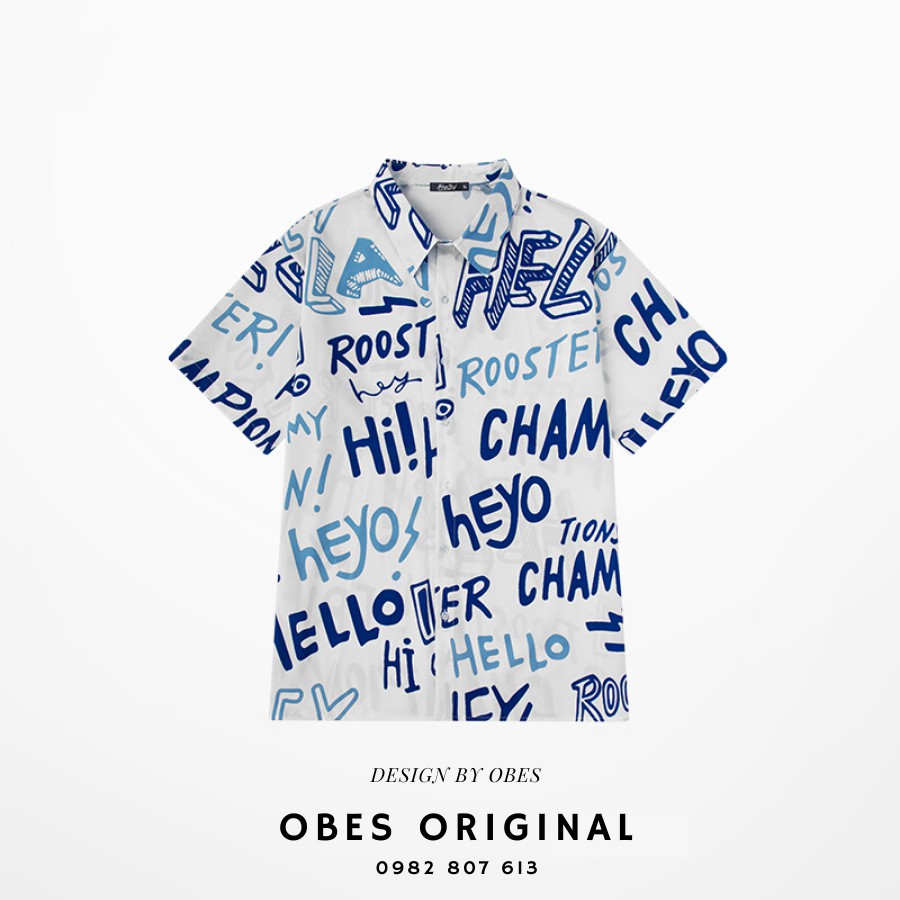 [OBES] Áo sơ mi trắng ngắn tay in ROOSTER AS008