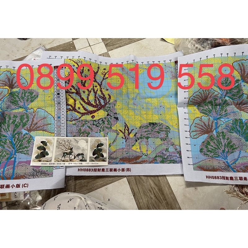 Tranh thêu chữ thập hươu tài lộc thêu kín