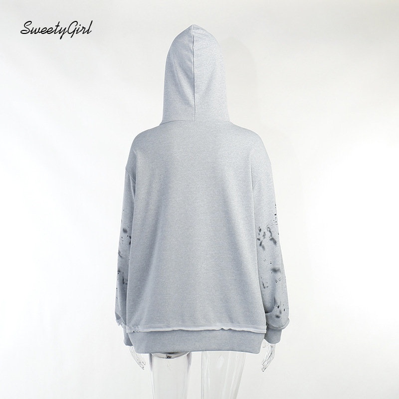 MsMona Áo Hoodie Dáng Rộng Có Khóa Kéo In Chữ Thời Trang Đường Phố 2022 Dành Cho Nữ