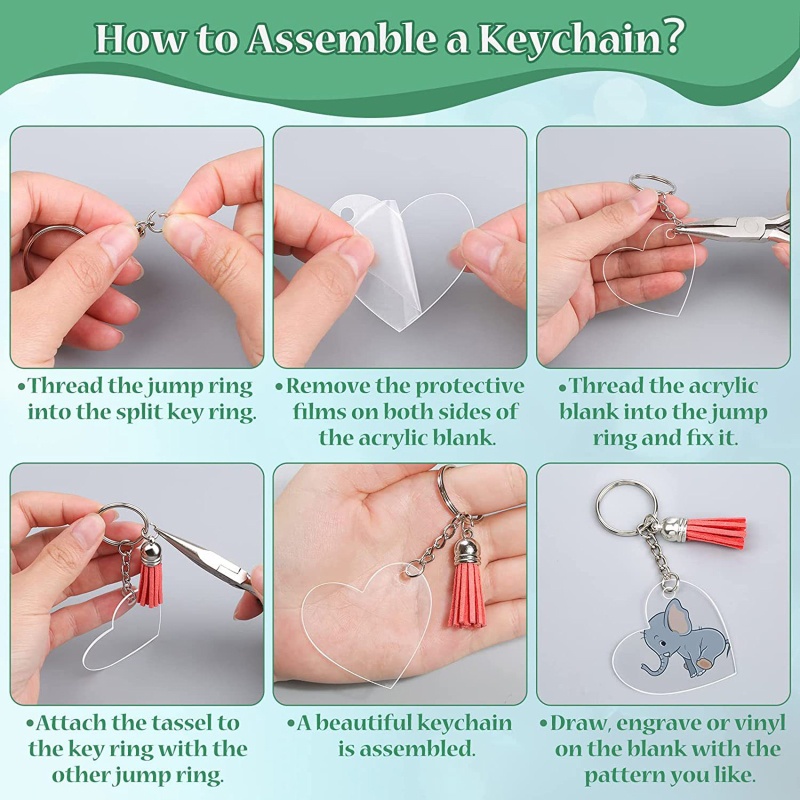 Flgo Móc Khóa Acrylic Rỗng Trơn Khắc Họa Tiết DIY Có Lỗ Trang Trí Đa Ứng Dụng