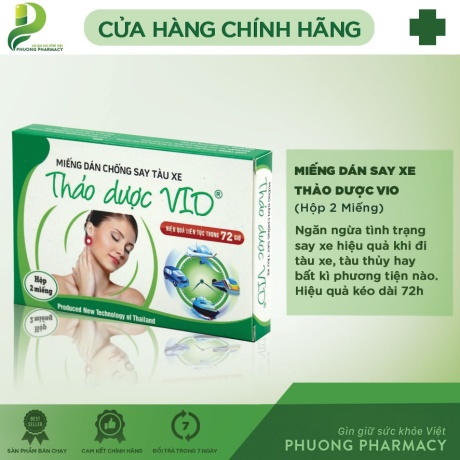 MIẾNG DÁN SAY XE THẢO DƯỢC VIO - KICHI, 1 hộp gồm 2 miếng, dùng an toàn cho trẻ nhỏ