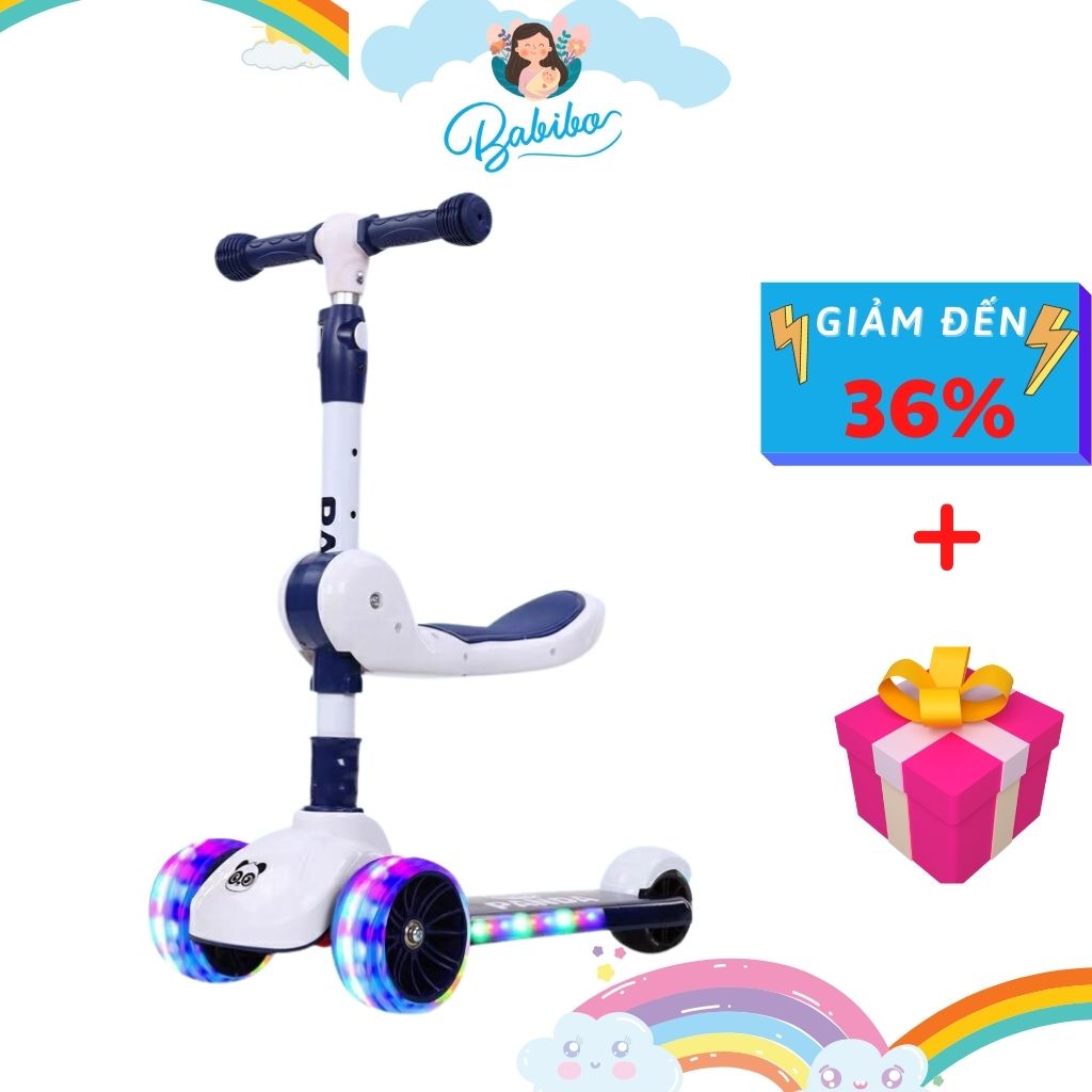 Xe scooter cho bé Babibokids, xe chòi chân cho bé từ 2 đến 6 tuổi có đèn và nhạc khi xử dụng siêu dễ thương