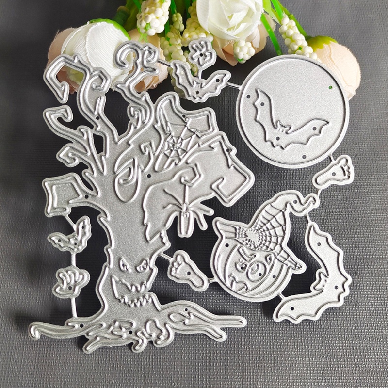 Khuôn Cắt Thẻ Trang Trí Sổ Lưu Niệm Hình Cây halloween Bằng Kim Loại diy