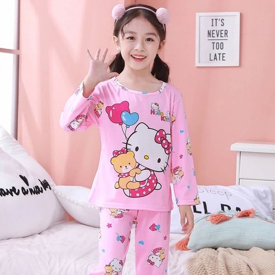 Đồ ngủ tay dài in họa tiết kỳ lân hoạt hình đáng yêu cho trẻ em
