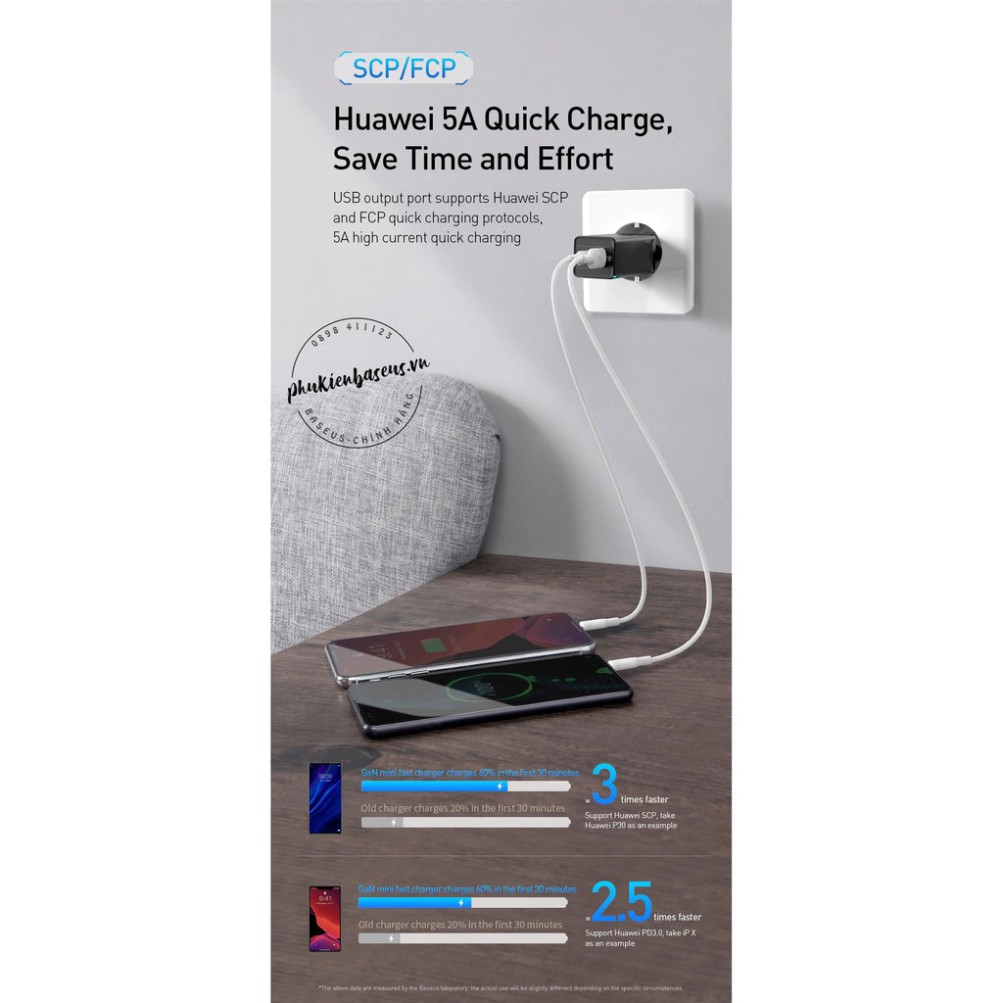 XẢ LỖ Cóc / củ sạc nhanh đa năng thế hệ mới Baseus GaN Quick Travel Charger 65W cho Smartphone/ Tablet/ iPad/ Macbook/ L