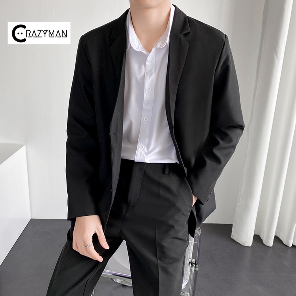 Áo blazer nam form rộng, Áo khoác blazer nam 4 màu đen trắng xám be phong cách Hàn Quốc | BigBuy360 - bigbuy360.vn