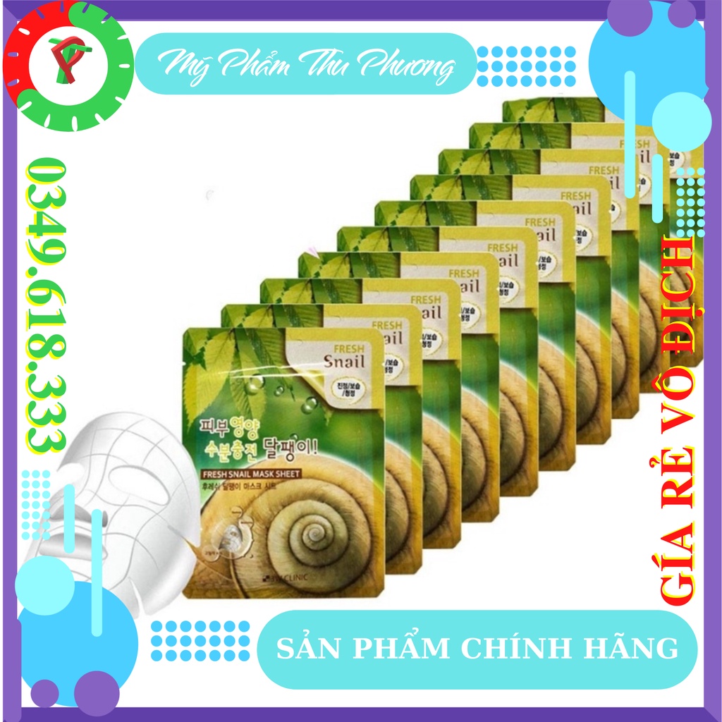 5 Mặt Nạ dưỡng da thiên nhiên Ốc sên Mỹ Phẩm chăm sóc chính hãng Hàn Quốc 3W Clinic Fresh Snail Mask Ssheet